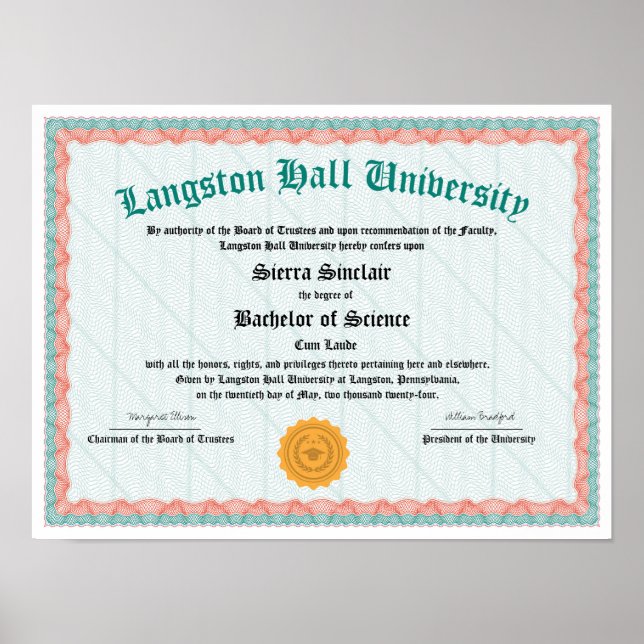 Póster Réplica de diplomas universitarios o universitario (Frente)