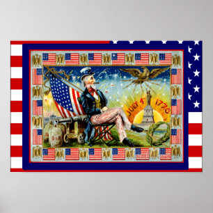 Póster Réplica de imagen vintage, 4 de julio"