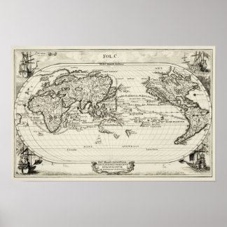 Póster Réplica decorativa del Mapa Mundial de Antigüedade