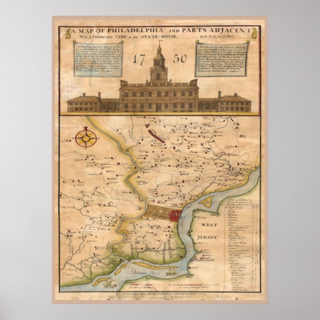 Póster Réplica del Mapa de Filadelfia 1750 (Frente)
