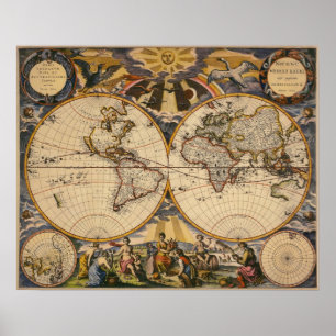 Póster Replica of Antique Map of the World poster