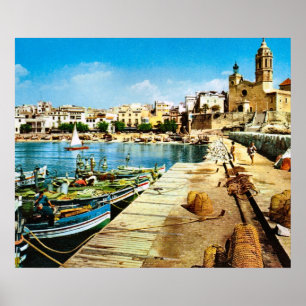Póster Réplica Vintage España, Sitges frente al mar