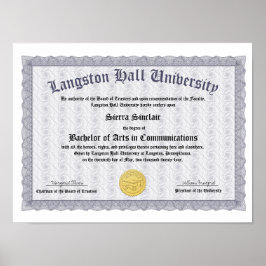 Póster Repllica de Diploma de Universidad o Colegio de Ho