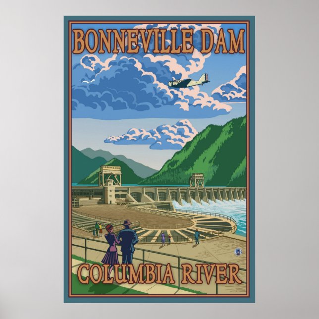 Póster Represa de Bonneville - río Columbia, o afiche de  (Frente)