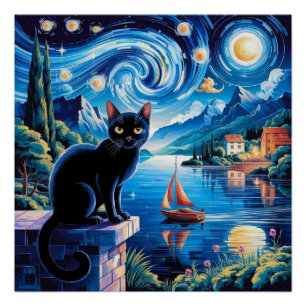 Póster Representación 3D del gato de Art Nouveau con coro