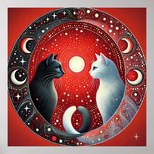 Póster Representación artística de gatos Yin y Yang (Frente)