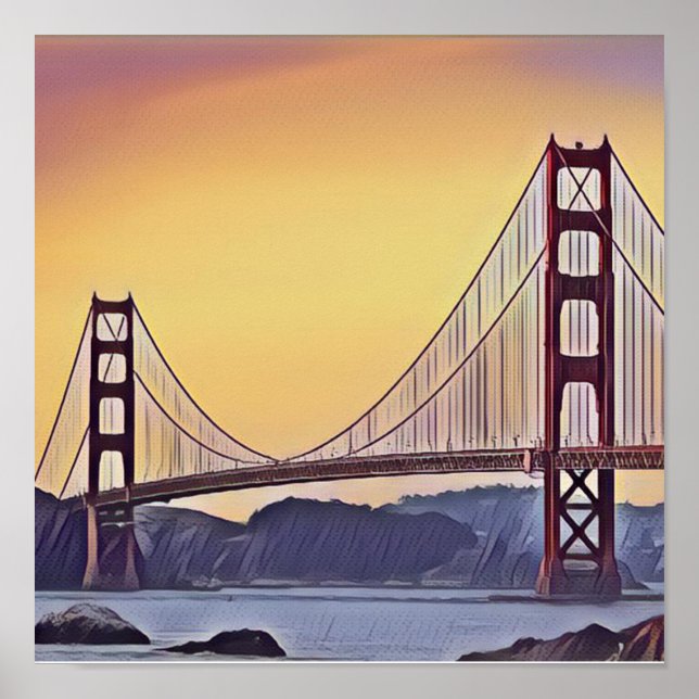 Póster Representación artística del puente Golden Gate (Frente)