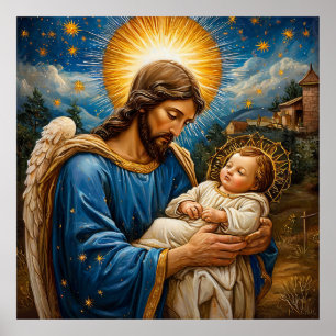 Póster Representación celestial de un ángel abrazando a u