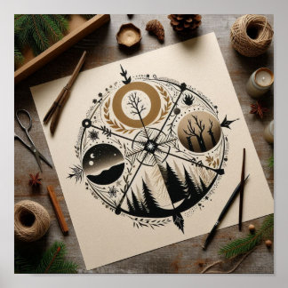 Póster Representación minimalista de las cuatro estacione