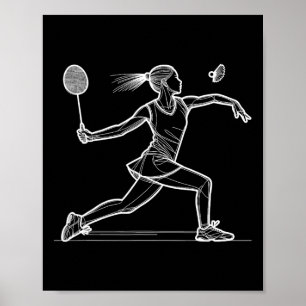 Póster Reproductor de Badminton Line Art Shuttle Women Ba