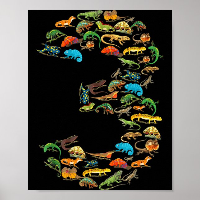 Póster reptiles lagartos cumpleaños 3 años (Frente)