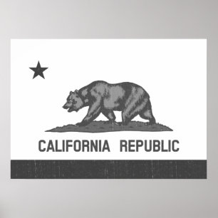 Póster República blanco y negro de California (bandera