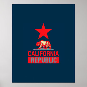 Póster República de California en rojo y azul