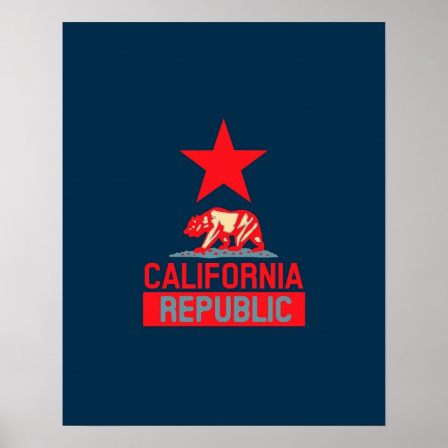Póster República de California en rojo y azul (Frente)