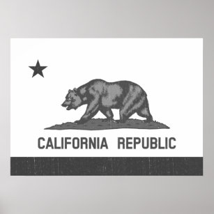 Póster República de California Negra y Blanca (bandera de