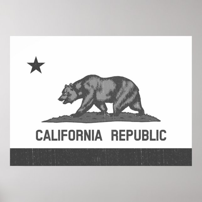 Póster República de California Negra y Blanca (bandera de (Frente)