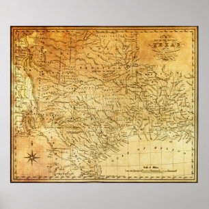 Póster REPÚBLICA del MAPA de TEJAS 1841