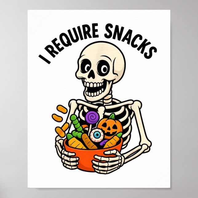 Póster Requerí Snacks Graciosos Meme de Skeleton Hallowee (Frente)