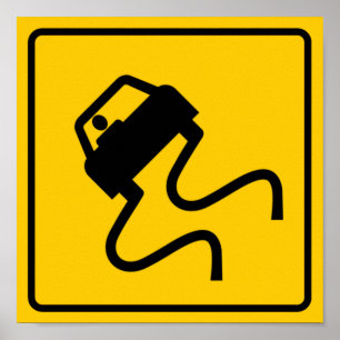 Póster Resbaladizo Cuando El Rótulo De La Autopista Húmed