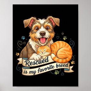 Póster Rescatado Es Mi Raza Favorita Perro Gato Adopción