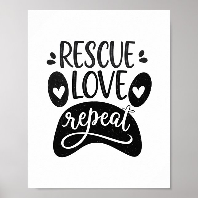 Póster Rescate Amor Repetir Perro Paw Tee (Frente)