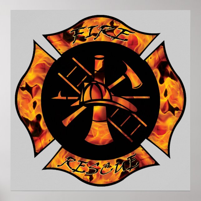 Póster Rescate de incendios golpeando cruz maltesa (Frente)