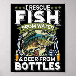 Póster Rescato El Pescado Del Agua Y La Cerveza De Botell