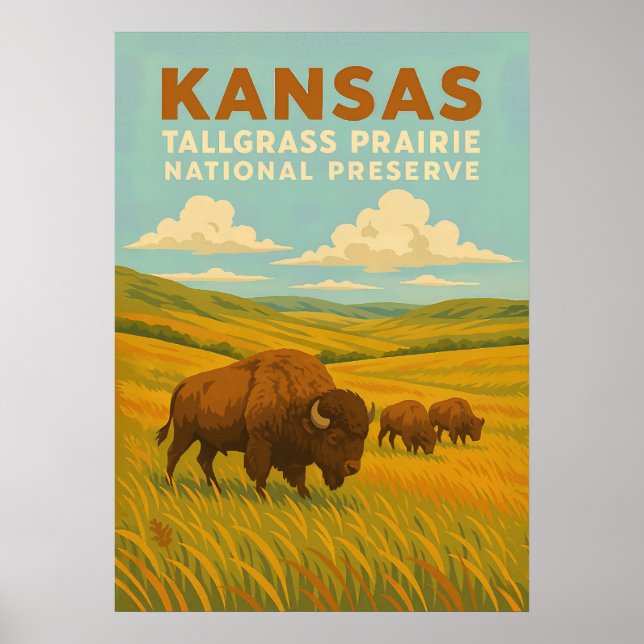 Póster Reserva nacional de Kansas Tallgrass Prairie V01 (Frente)