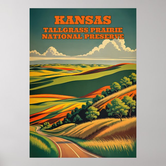 Póster Reserva nacional de Kansas Tallgrass Prairie V02 (Frente)