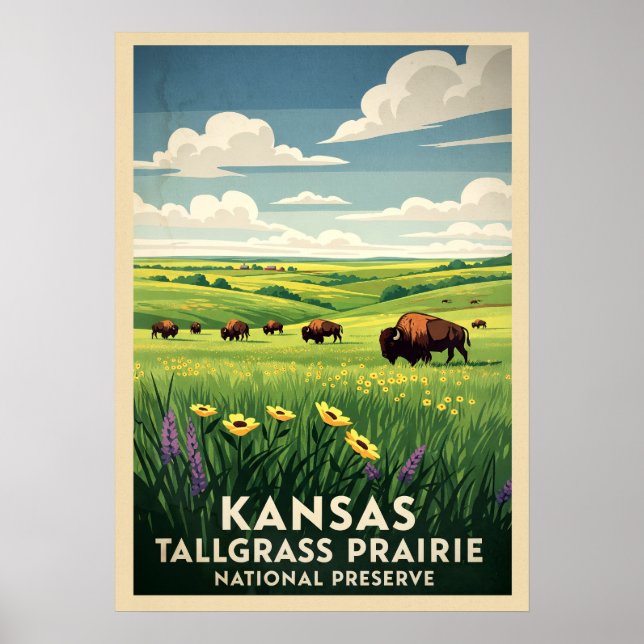 Póster Reserva nacional de Kansas Tallgrass Prairie V04 (Frente)