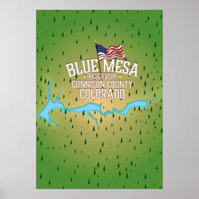 Póster Reservorio Blue Mesa, Gunnison, Mapa del condado d (Frente)