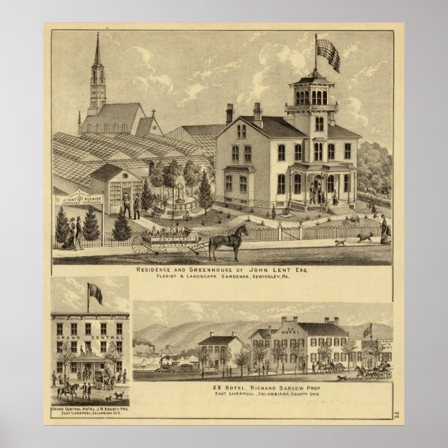 Póster Residencia y invernadero de John Lent Sewickley (Frente)