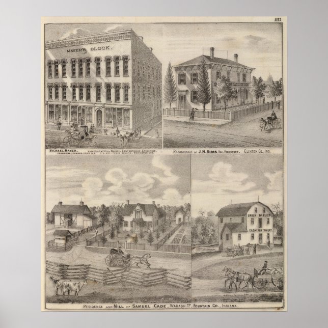Póster Residencia y molino de Samuel Cade, Wabash Tp (Frente)
