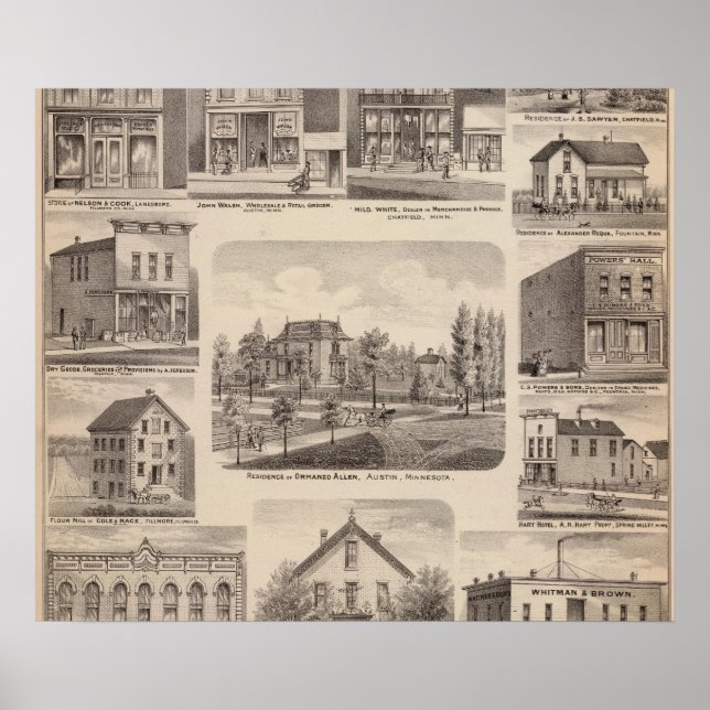 Póster Residencias y negocios en Austin, Minnesota (Frente)