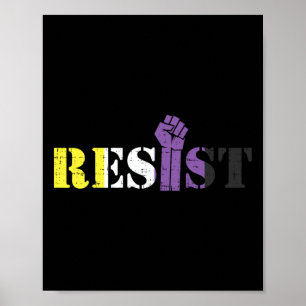 Póster Resist Raised Fist Protest Lgbtq Bandera No binari