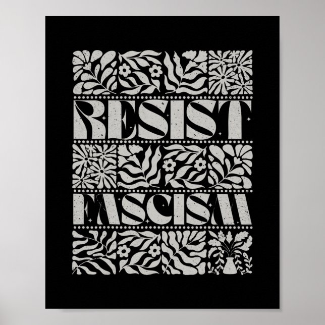 Póster Resiste al Fascismo Boho Floral Sutil Anti Trump S (Frente)