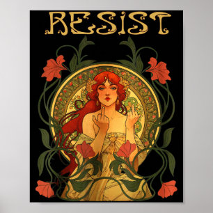 Póster Resistir Art Nouveau Mucha Anti-trump Mujeres Femi