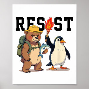Póster Resistir Oso Y Pingüinos Anti Trump