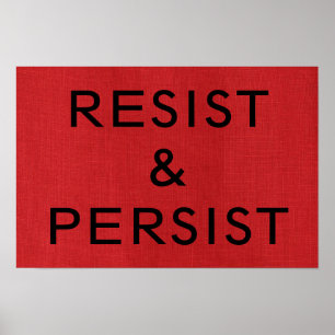 Póster Resistir & Persistir en textura de lino rojo Foto 