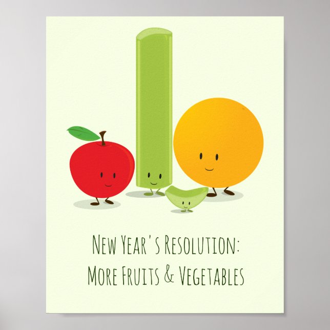 Póster Resolución de Año Nuevo Vegetable de Frutas Saluda (Frente)