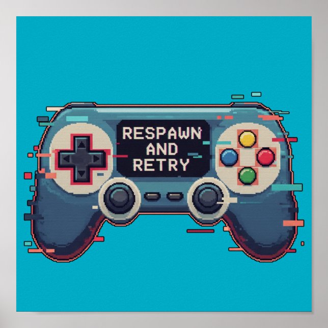 Póster Respawn and Retry - Retro Gaming Glitch Art (Frente)