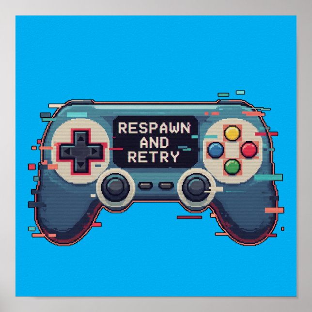 Póster Respawn and Retry - Retro Gaming Glitch Art (Frente)