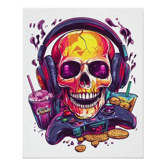 Póster Respawn Ready � Funny Gamer Skull (Anverso)