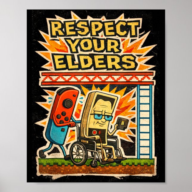 Póster Respect Your Elders Funny Gamer Controller 80s Ret (Frente)