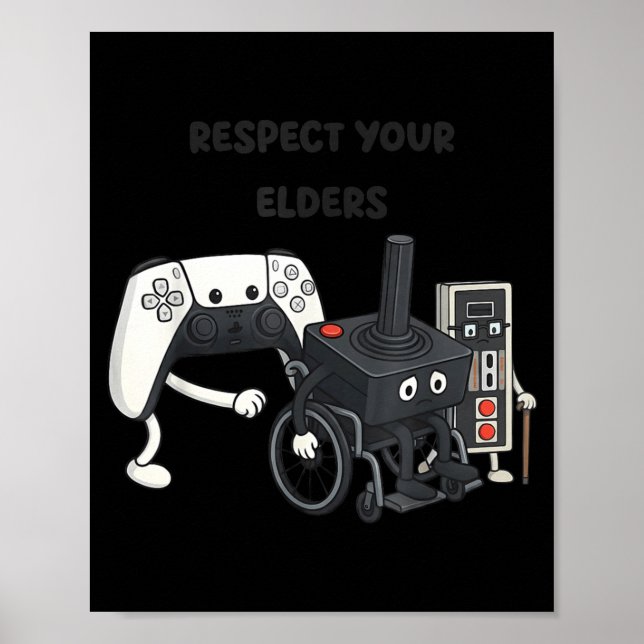 Póster Respect Your Elders Funny Gaming 80s Style Old New (Frente)