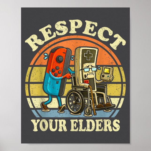 Póster Respect Your Elders Retro Gaming Funny Controller  (Frente)