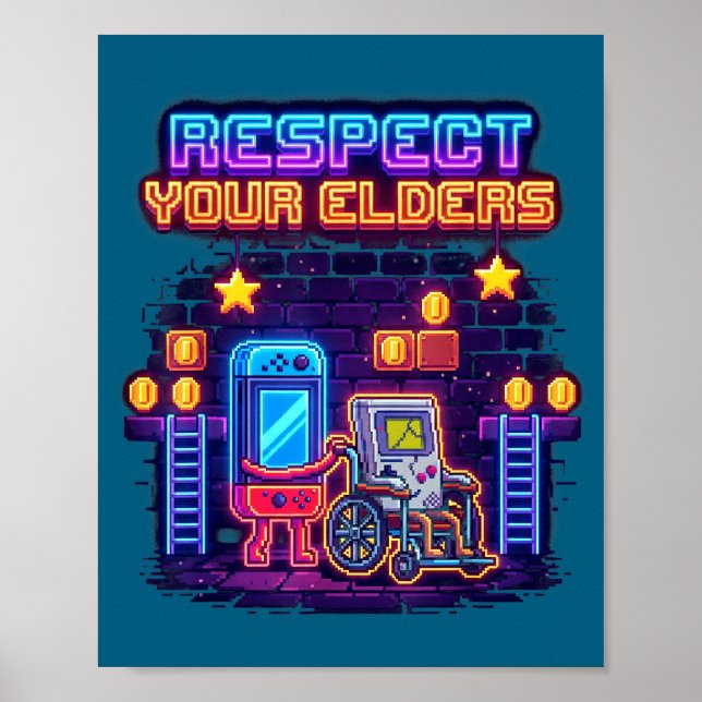 Póster Respect Your Elders Retro Gaming Funny Gamer Contr (Frente)