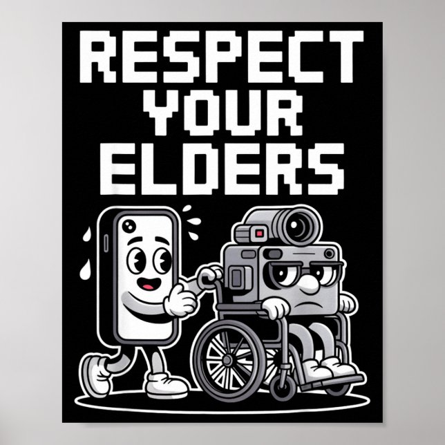 Póster Respect Your Elders Retro Tech Camera Phone Cartoo (Frente)