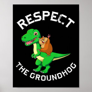 Póster Respetar el Día de la marmota montando un dinosaur