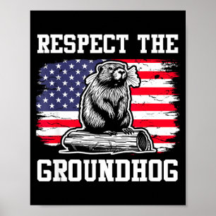 Póster Respetar La Marmota Usa Bandera Americana Marmota